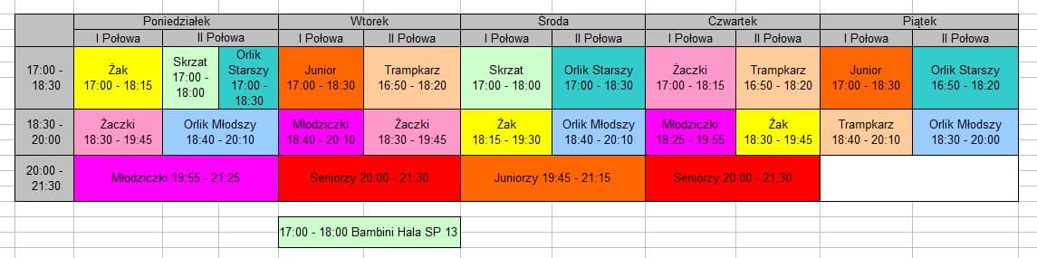 Harmonogram treningów